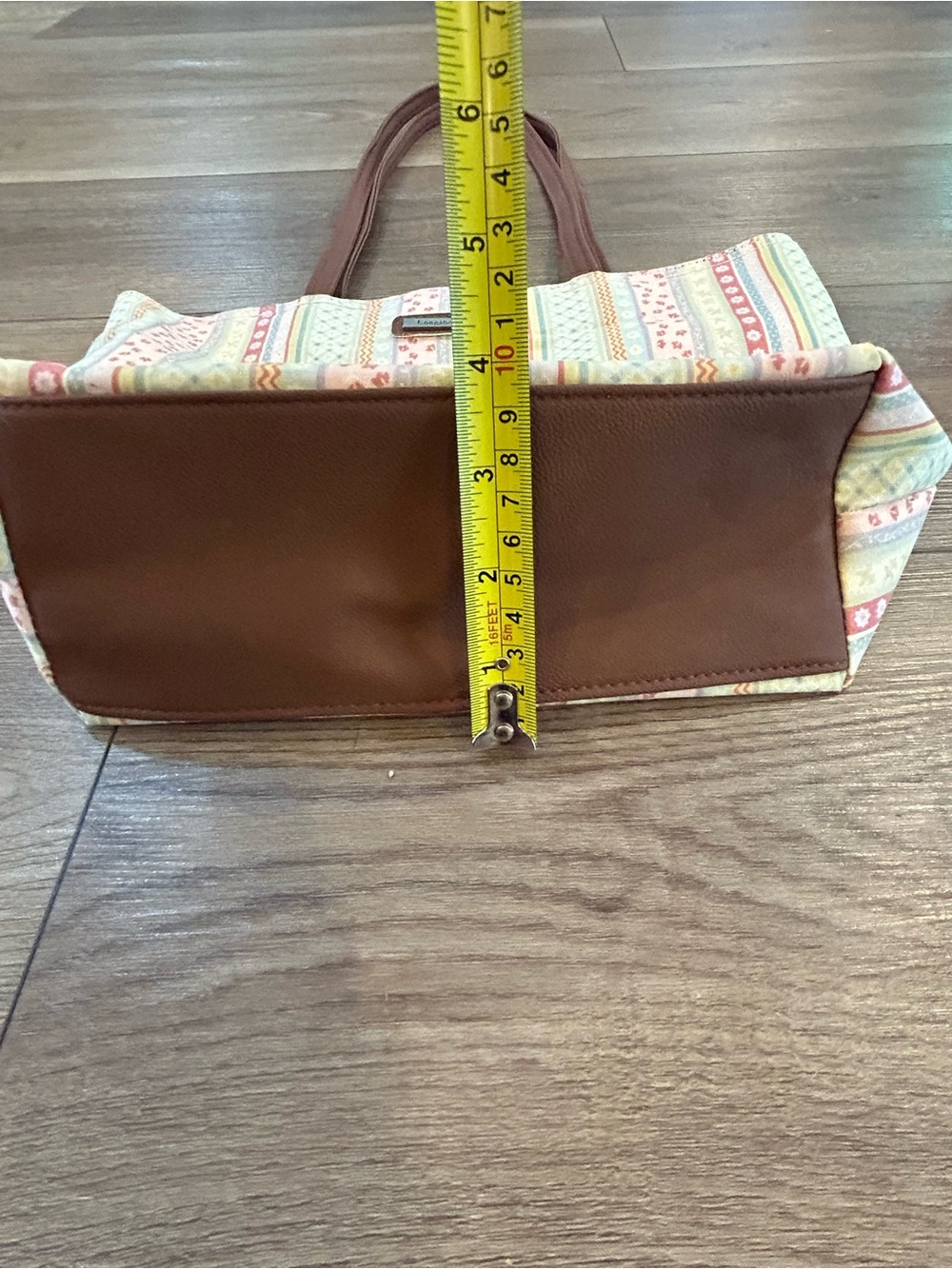 Longaberger Pastel Patchwork Stripe Tote Shoulder Bag Spring Floral - Picture 7 of 8